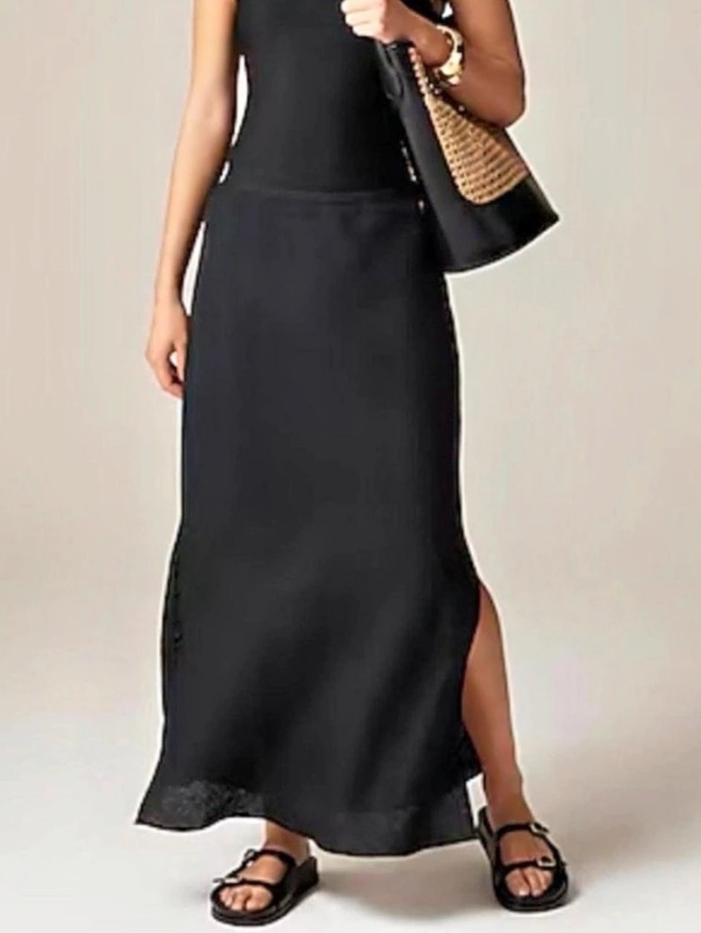 J.Crew Gwyneth slip skirt Linen Maxi Slip Skirt Black XL Like New